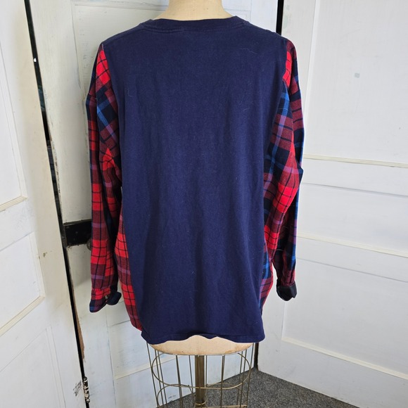 Upcycled Betty Boop America red tshirt plaid‎ flannel OS - Picture 4 of 6